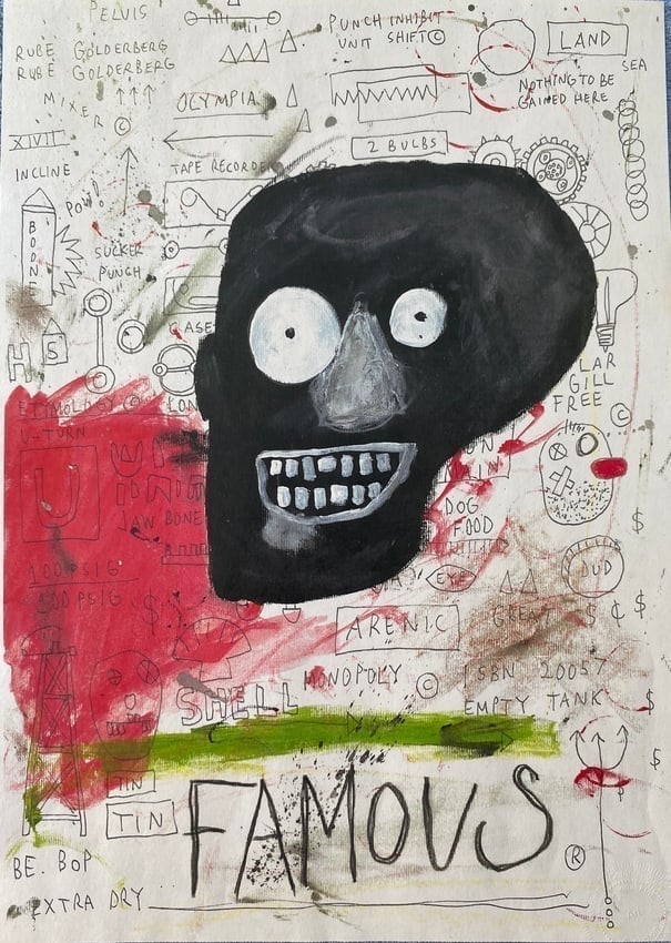 Jean Michel Basquiat Expressionism Painting Drawing on Paper: Jean Michel Basquiat Expressionism Painting Drawing on Paper.Size: 11 3/4 x 15 3/4 In. Provenance: W.N York consignor Private collection. it is being sold in the manner or style of the artist Accordin