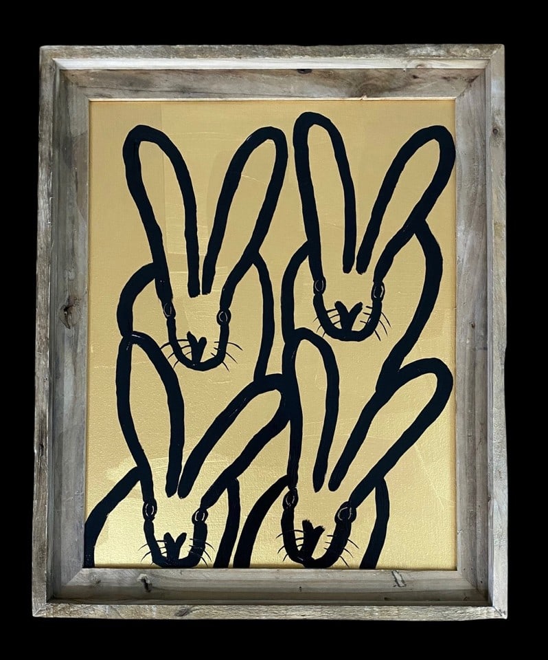 HUNT SLONEM GOLD BUNNYS FRAMED: HUNT SLONEM GOLD BUNNYS FRAMED.Hunt Slonem (b. 1951). Is an American painter, sculptor, and printmaker. He is bestKnown for his Neo-Expressionist paintings of butterflies, bunnies, and his tropical bi