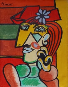 Pablo Picasso Signed Cubist Oil Painting on Canvas