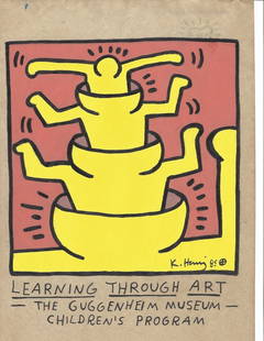 Keith Haring Drawing-Pop Art on paper: Keith Haring Drawing, Stamp on Verso, Pop Art on paper. Image Approximately Size:10 x 8 inches. . This painting does not carry established document provenance, nor is any record of auction history des