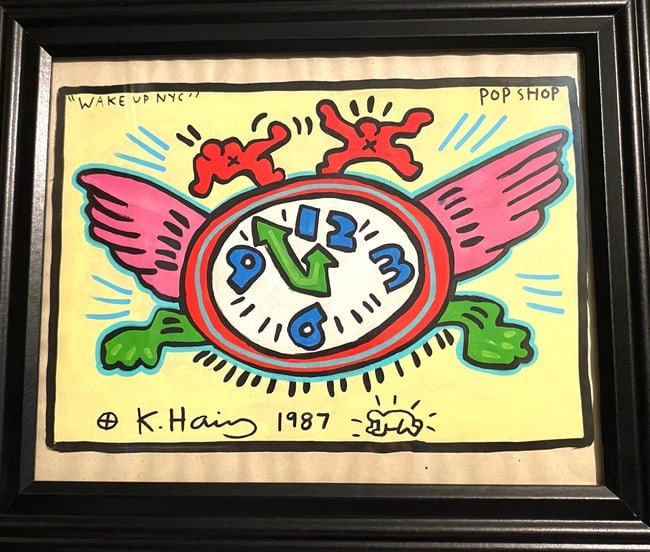 Keith Haring Painting on Vintage Unique Canvas SIGNED NYC POP SHOP (1 of 3)