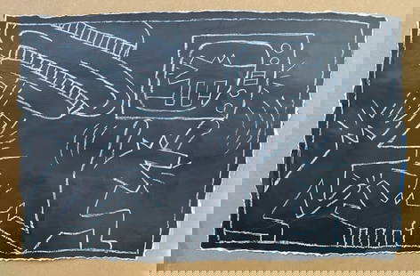 Keith Haring Painting -NYC Subway 1980’s- NYC Subway Chalk drawing on Black paper.: Keith Haring Painting -NYC Subway 1980’s- NYC Subway Chalk drawing on Black paper. 42nd Street Subway, New York. Measures approximately: 32 x 24. Frame measures : 38 by 26 inches inches on Paper tha