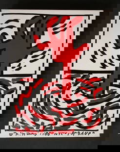 Keith Haring’s “88 NYC Pop Shop Drawing: Keith Haring’s “88&rdquo; NYC Pop Shop. Approx Drawing on Canvas Size: 14 x 12 .It is being sold after, attributed and in the style or manner of the artist.Keith Haring American 1958 - 1990 Painti