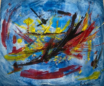 Mathieu Old 20th Century Modern Art Painting on Canvas