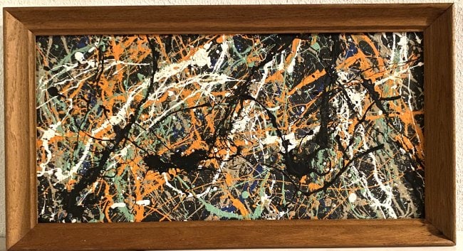Jackson Pollock Abstract Art Painting on Cardboard Framed: Jackson Pollock Abstract Art Painting on Cardboard Framed . Approx Painting: 24 x 12 - Frame: 26 x 14 x 2 Inches. Painting is done in the modern abstract expressionist style for which Pollock is known
