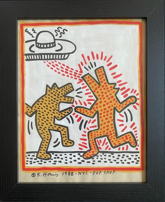 Keith Haring Painting on Paper SIGNED NYC POP SHOP 1988 (1 of 6)