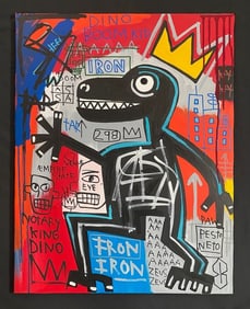 Large 1982 KIng Dino Basquiat Painting on Canvas