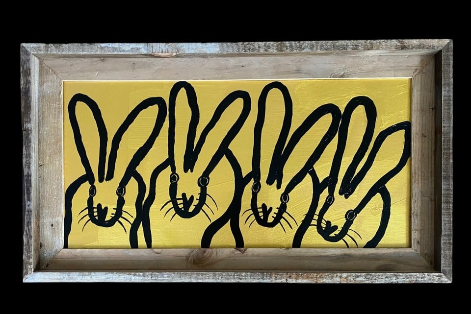 HUNT SLONEM GOLD BUNNYS FRAMED (1 of 4)