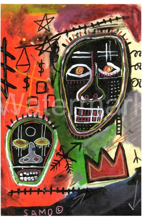 Jean Basquiat Print on Thick Paper: Jean Basquiat Print on Thick Paper. Approx Size: 12 x 17 inches. All lots that do not carry established documented provenance nor any past record of auction history record are described in the catalog