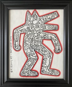 Keith Haring Drawing on Unique Paper SIGNED NYC POP SHOP