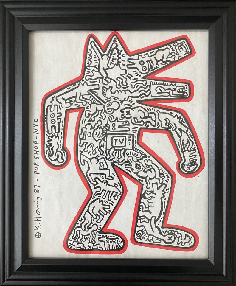 Keith Haring Drawing on Unique Paper SIGNED NYC POP SHOP