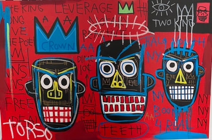 1982 Fits Basquiat Painting on canvas "Crown" 3 Kings