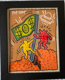 Keith Haring Drawing on Unique Paper SIGNED NYC POP SHOP