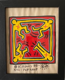 Keith Haring Drawing on Unique Paper SIGNED NYC POP SHOP