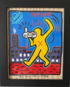 Keith Haring Drawing on Unique Paper SIGNED NYC POP SHOP