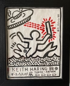 Keith Haring Drawing on Unique Paper SIGNED NYC POP SHOP
