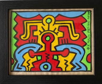 Keith Haring Drawing on Unique Paper SIGNED NYC POP SHOP