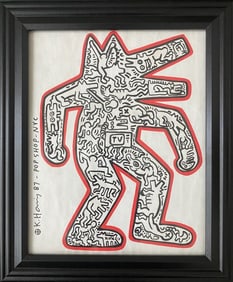 Keith Haring Drawing on Unique Paper SIGNED NYC POP SHOP