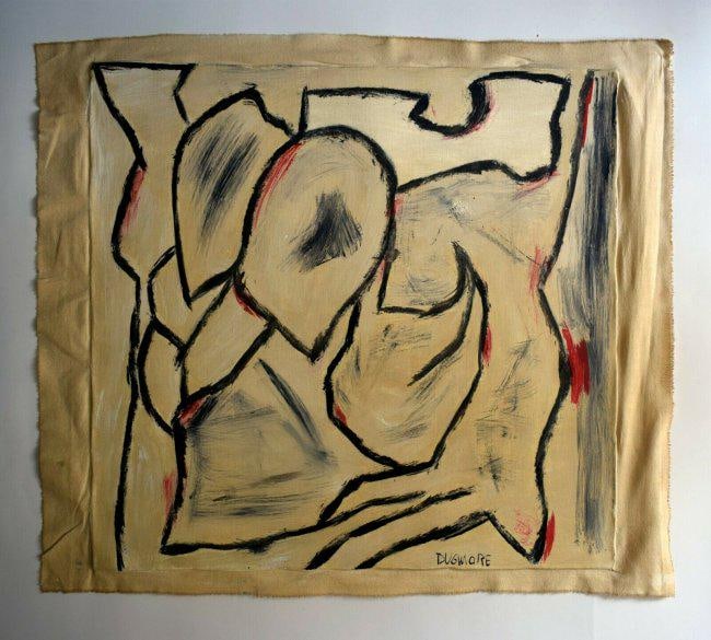 Abstract Canvas Dugmore (after artist): Abstract Canvas Dugmore, Modern Old 20th Century ArtGood condition, no losses, needs stretching. No COA, no supporting papers.(after artist). Size: 17 x 17.Good condition. See photo. The word â€