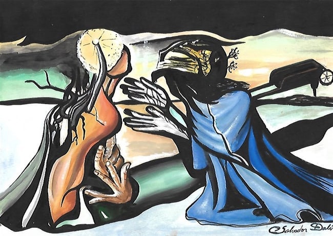 Salvador Dali Mixed Media on Paper: Salvador Dali Mixed Media on Paper . Stamp on verso.Size Approx.: 11 1/2 x 8 1/2 inches. Salvador Dalí was a Spanish surrealist artist known for his meticulous, technically skilled paintings that exp