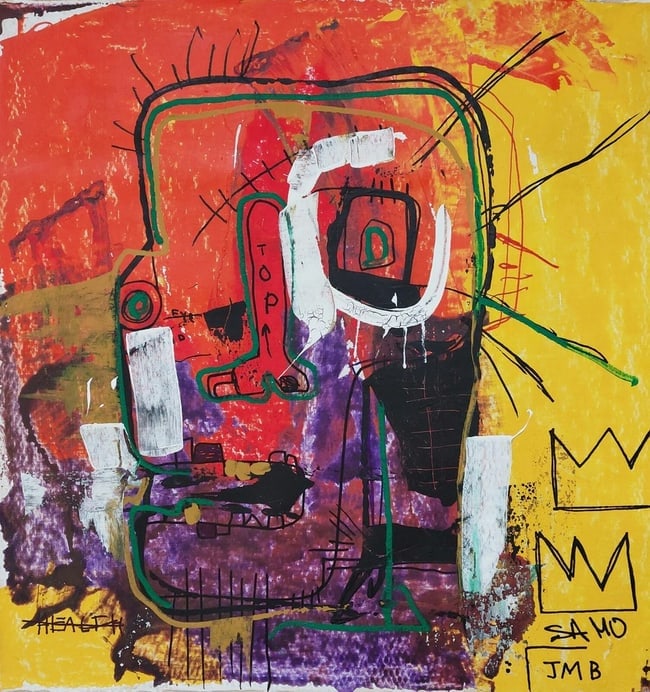 JMB Signed Neo-Expressionist Graffiti Oil Large Painting on Canvas