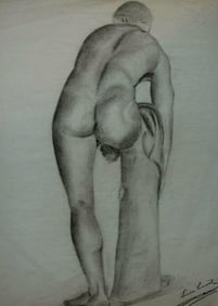 Louise Canuet, large academy charcoal drawing