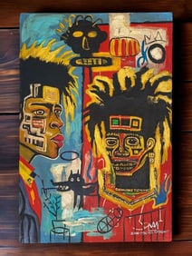 Jean-Michel Basquiat Artist Oil Painting Canvas Signed Stamped Handmade Vintage