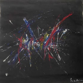 Mathieu Old 20th Century Modern Art Painting on Canvas