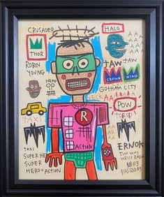 Jean Michel Basquiat Drawing King Samo Rare Vintage Signed Fits Basquiat