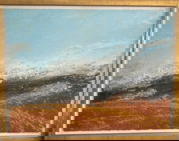 Large Abstract Ocean Waves Painting on Cardboard