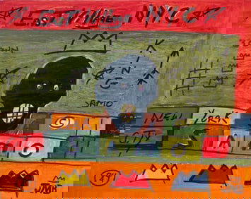 Jean-Michel Basquiat Painting on Cardboard