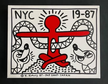 Keith Haring Painting SIGNED "87" POP SHOP Japan
