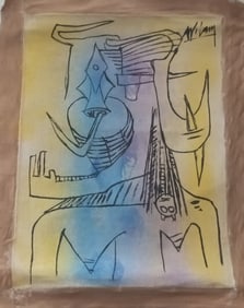 Vintage Abstract Painting Signed-Wifredo Lam