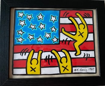 Keith Haring Drawing, Stamp on Verso, Pop Art on paper
