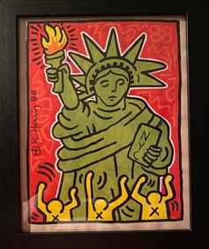Keith Haring Drawing, Stamp on Verso, NYC 88