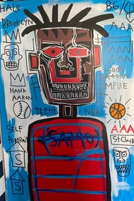 Jean Basquiat Painting on Canvas "Arron" Samo