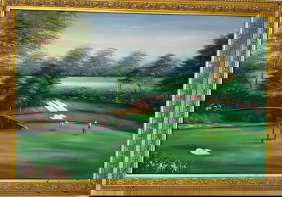 Golf Landscaping Painting on Canvas signed Jeff Curtis