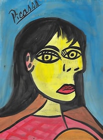 Mixed Media Pablo Picasso (After Artist) Drawing on Paper Music Notes