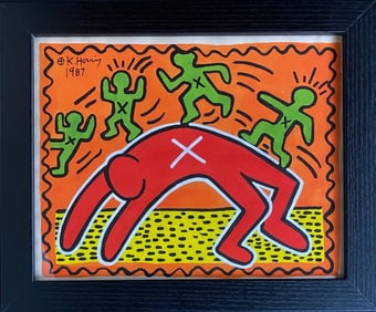 Keith Haring Drawing, Stamp on Verso, Pop Art on paper
