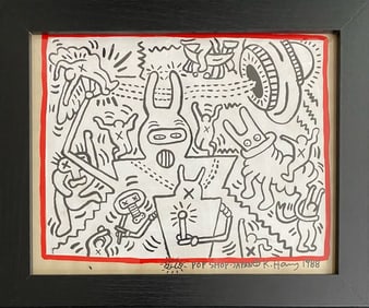 Keith Haring Drawing, Stamp on Verso, Pop Art on paper