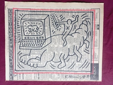 Keith Haring Newspaper - Untitled,1981 Keith Haring Newspaper Marker Art