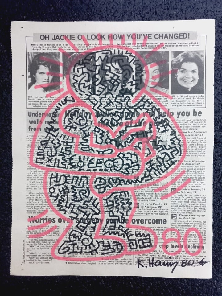 Keith Haring Newspaper - Untitled,1980 Keith Haring Newspaper Marker Art (1 of 3)