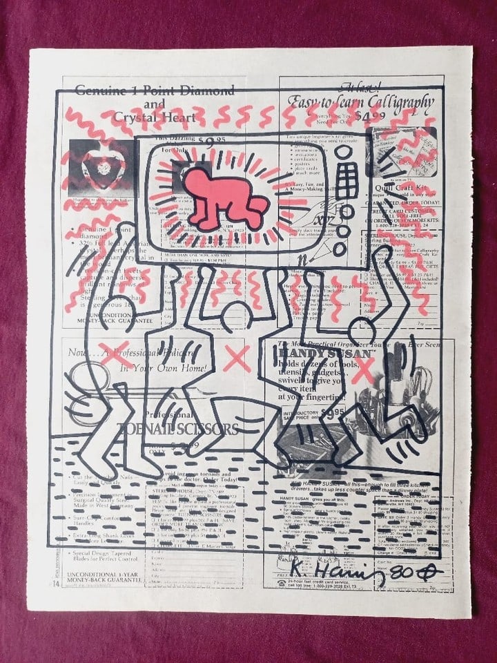Keith Haring Newspaper - Untitled,1980 Keith Haring Newspaper Marker Art (1 of 4)