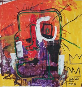 JMB Signed Neo-Expressionist Graffiti Oil Large Painting on Canvas