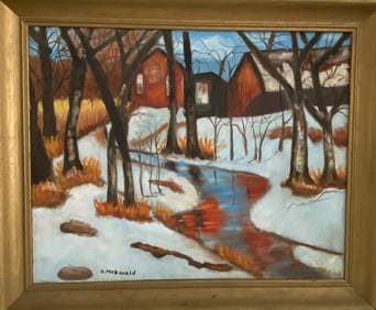 Vintage Painting Winter Landscaping by D. McDonald