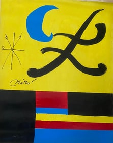 Miro Old 20th Century Modern Art Painting on Canvas