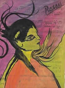 Mixed Media Pablo Picasso Drawing on Paper (after artist)