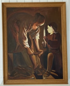 Antique Religious Oil Painting on Canvas