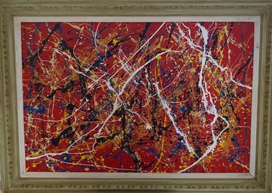 Jackson Pollock Abstract Painting on Canvas with wood Frame