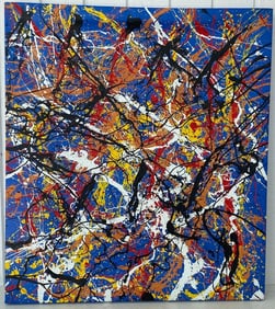 Jackson Pollock Abstract Painting on Canvas stamp on Verso